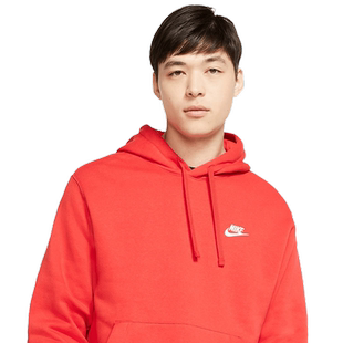 NIKE耐克红色卫衣男秋季新年款运动连帽加绒套头衫BV2655-657