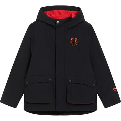 李宁童防泼水连帽男刺绣运动风衣