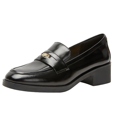 百田森厚底粗跟乐福鞋女