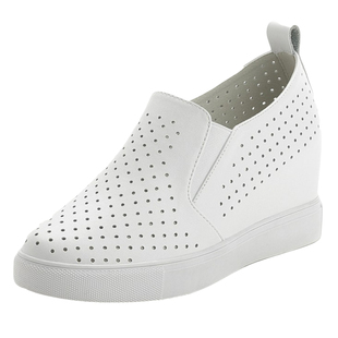 夏天的鞋子女2024新款百搭镂空透气真皮白色一脚蹬休闲内增高女鞋