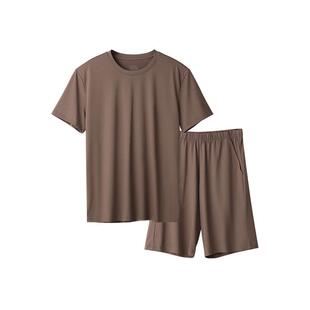CarreKenbt睡衣男士春夏季冰丝感透气短袖短裤套装加肥大码家居服