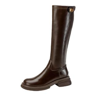 升级版叶叔家不过膝长靴女高筒骑士靴锁扣显瘦瘦靴保暖加绒后拉链