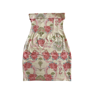 A BEAN 海岛辣妹 复古印花翻边弹力抹胸连衣裙 包臀裹胸度假短裙