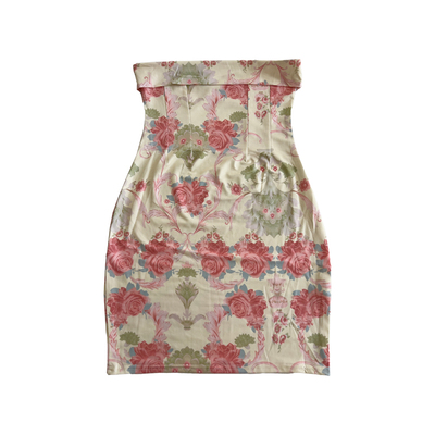 海岛辣妹复古印花弹力抹胸包臀裙