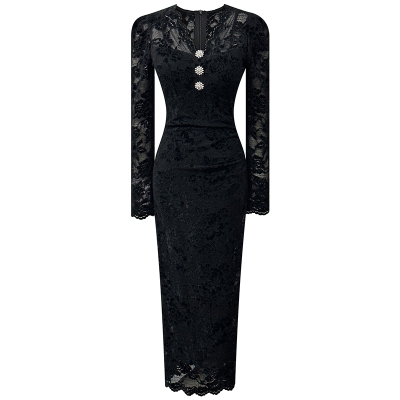 白色雪尼尔蕾丝连衣裙冬季新款加绒加厚轻奢V领修身领证小白裙女