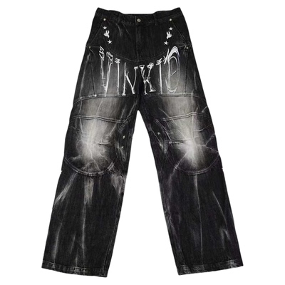 Vinkid(云梯)星斗士牛仔裤 美式潮流小众设计国潮高街百搭长裤