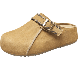 意尔康真皮勃肯鞋女2026春夏新款一脚蹬增高包头半拖鞋凉拖外穿