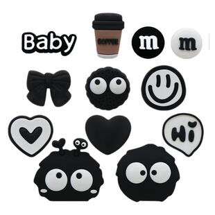 Mkop洞洞鞋配饰diy鞋扣配件黑煤球M豆鞋花装饰扣适配Cross/Crocs