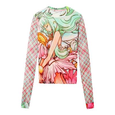 花仙子网纱弹力插肩袖正肩网纱衣