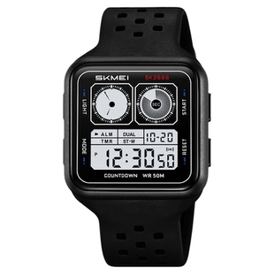 时刻美手表方形电子表时尚潮流户外多功能男女学生闹钟手表