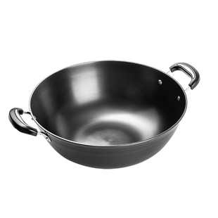 中轶铸铁锅双耳锅加深大炒锅纯生铁锅电磁炉炒锅无涂层不粘大容量