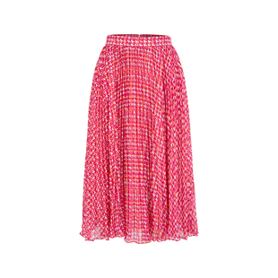 MARYLING玛俪琳春新品粉色千鸟格印花太阳褶半身裙A1EBW72230