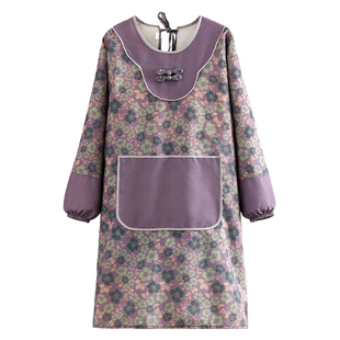 新中式围裙罩衣竹节棉帆布耐磨耐脏复古民族风盘扣家用厨房餐厅女