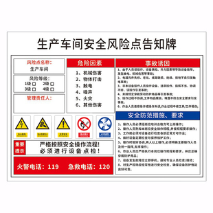 安全风险点告知牌卡车间岗位标识牌配电房危险标示有限受限空间标示工厂生产设备职业危害告示警示标志牌定制