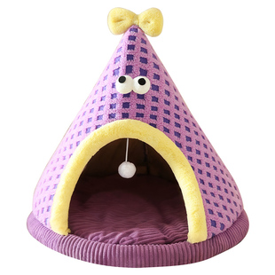 狗窝冬季保暖加厚半封闭式小型犬比熊帐篷窝小狗狗冬天安全感狗屋