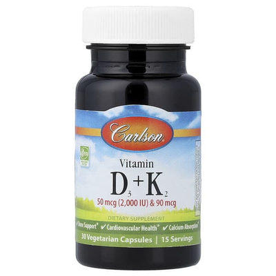 Carlson维生素活型D3K2引钙入骨强健骨骼牙齿血管呵护促进钙吸收