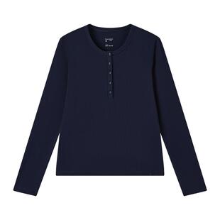 全棉时代亨利领长袖女装小内搭打底衫针织衫外穿上衣纯棉T恤圆领