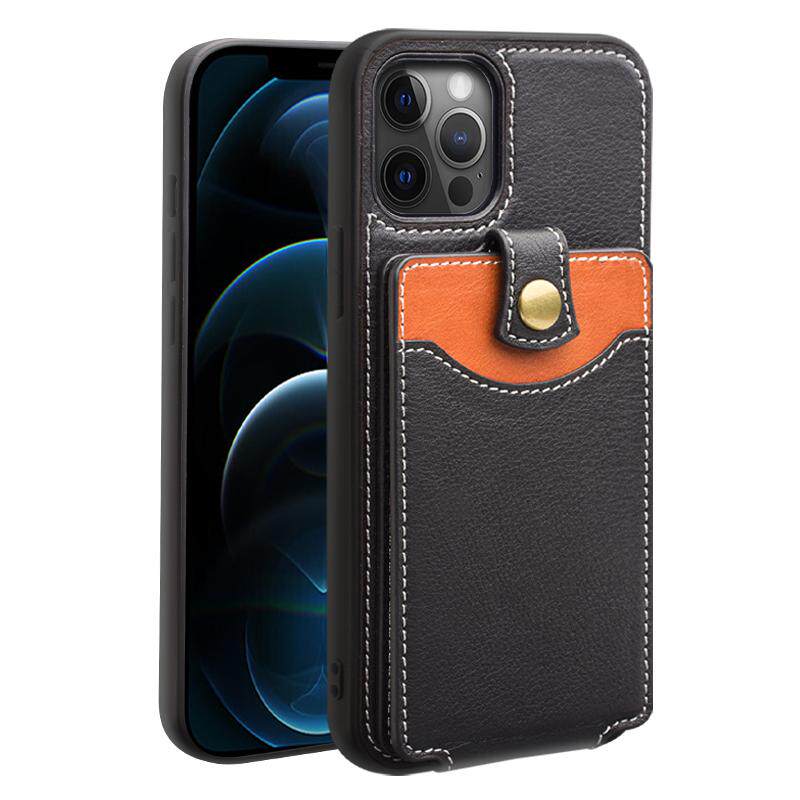 适用于 iPhone12ProMax手机壳真皮苹果12pro保护套后盖插卡扣子全包防摔手机套果12商务多功能外套壳新款牛皮