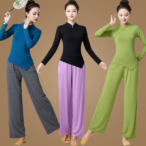 舞蹈练功服新品女广场舞服装套装民族中国古典现代舞长袖跳舞衣裤