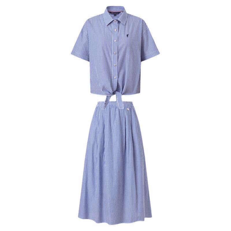 【100%棉】POLOWALK女式短袖衬衫2026夏季新品时尚条纹显瘦套装
