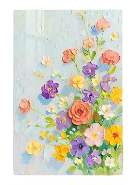 DM纯手绘亚麻布叶子客厅油画