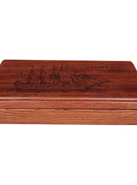 西洋收藏品 手工雕刻智利名帆船图案印章收纳盒 复古装饰文具摆件