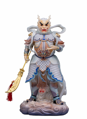 典藏龙王爷神像汉白玉全彩家用供奉白龙王黑龙王风调雨顺工艺摆件