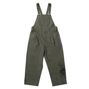 美式复古纺织工背带裤重磅长绒棉二战军体印花背带裤southsoul