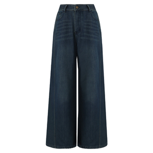 孙文秀studio新款女装高腰水洗做旧阔腿磨毛牛仔裤阔腿宽松显瘦