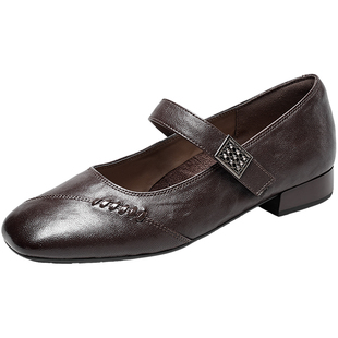 意尔康真皮通勤玛丽珍鞋女2026春新款法式方头浅口软底不累脚单鞋