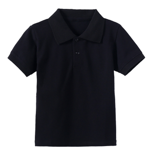 罗蒙儿童短袖黑色男童女童白色校园纯班服polo衫棉小学生打底T恤