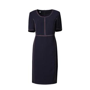 靓诺白色针迹装饰藏蓝连衣裙夏季新款时尚简约气质显瘦长LL19256A