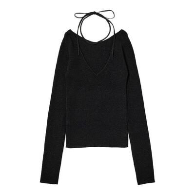 MOUSSY 2026早春新品文艺优雅风绑带修身打底针织衫010IA370-6331