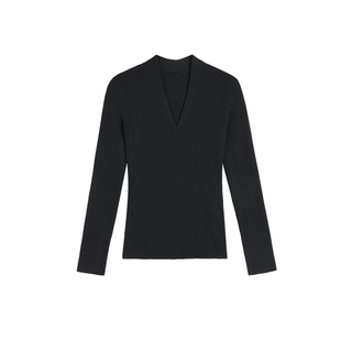 Maven Lin 气质深v领针织上衣女春秋新款黑色修身显瘦内搭打底衫