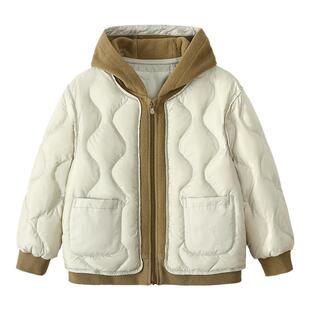 迷你巴拉巴拉男童连帽羽绒服儿童宝宝假两件撞色轻薄外套冬季新款