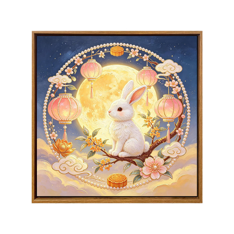 中秋节月下桂花可爱兔子珍珠画