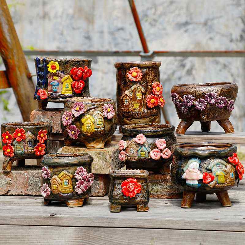 手工捏花老桩盆大肉多口径花盆