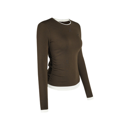 Aria Leisure 运动上衣女透气秋季修身假两件长袖T恤瑜伽健身服