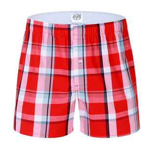 阿罗裤纯棉宽松大码本命年牛年大红格子吉祥如意平四角内裤四条装