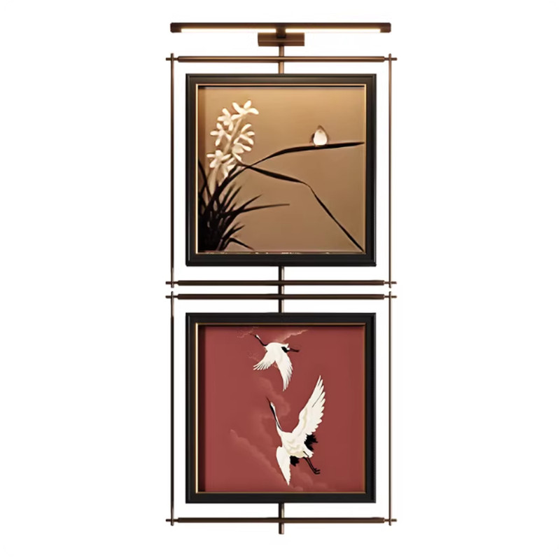 法式中古风带灯金属杆挂画