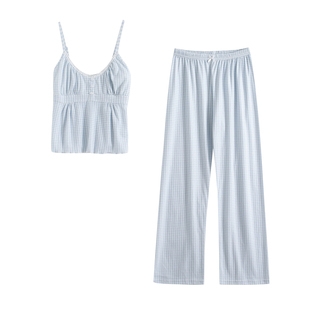 欧若拉睡衣女【海盐汽水】夏日bm风甜美吊带长裤带胸垫纯棉睡衣