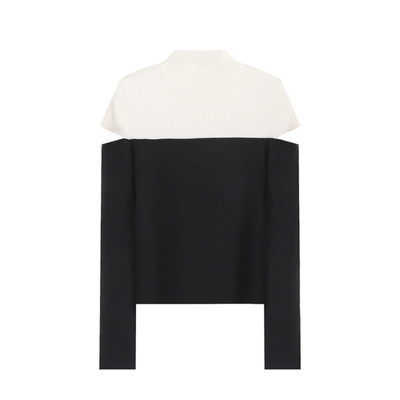 韩系简约风镂空半高领针织衫上衣