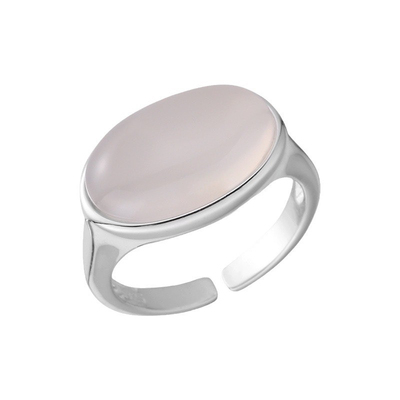 椭圆锆石戒指纯银开口极简高级感