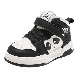 ABCkids童鞋儿童加绒板鞋冬季高帮熊猫童鞋秋冬魔术贴男童二棉鞋