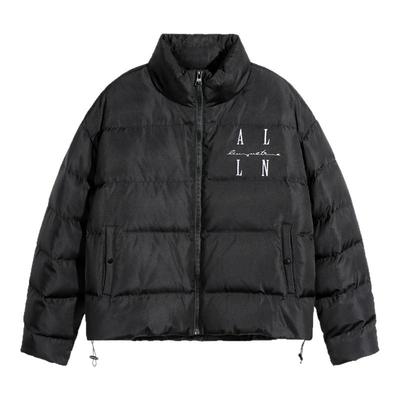 ALLIN 黑色立领羽绒服男冬季加厚保暖短款面包服字母刺绣情侣外套