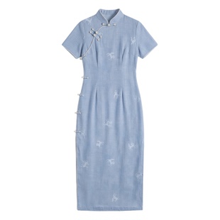 蓝色新中式复古国风素雅旗袍2026年新款年轻款气质高级感上班可穿