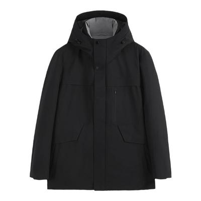 【软壳微户外鹅绒服】DIDIBOY冬季男士黑色连帽中长款羽绒服外套