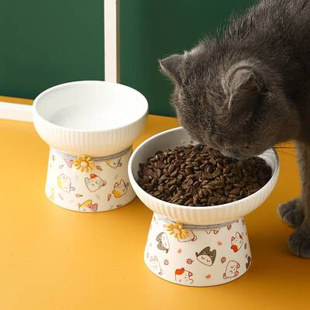 2023猫碗猫食盆狗碗防打翻高脚斜口陶瓷双碗猫咪喝水粮盆宠物用品