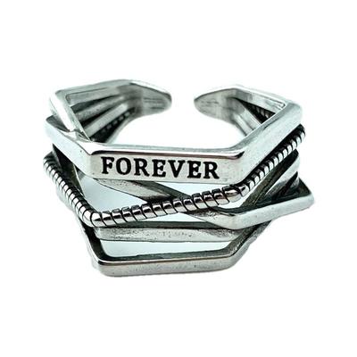 做旧纯银戒指个性棱角重工小众