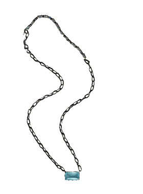 工匠系列.宝石级天然海蓝宝吊坠黑银可调节项链